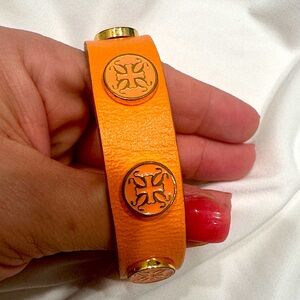 Rustic Cuff Peach-ish Orange Leather Bracelet with Gold Details